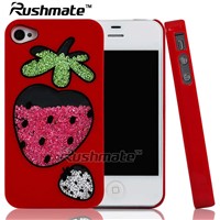 For Apple Iphone 4G 4S Strawberry Design Rhinestone Luxury Bling Diamond mobile phone Case