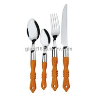 Promotion Wood Grain Plastic Handle Cutlery Set