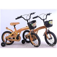 14"Leopard printed children bicycle with plastic basket