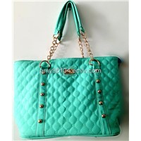 PU Leather Embroidery Women Totes Double Chain Handle Shoulder Handbags