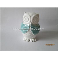 Ceramic Owl With Green Painting Effect&amp;quot;I don't want to talk&amp;quot;