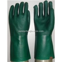 Green PVC coated/dipped work glove,sandy finish 30cm GSP2211GF
