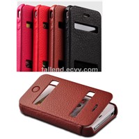 Mobile case genuine leather case for iPhone 4/4s,iPhone 5 flip case