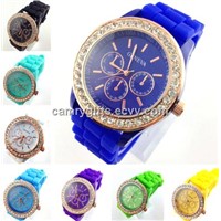 New fashion geneva silicone watch,jelly rhinestone silicone watch