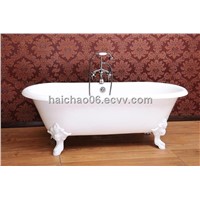 Claw-foot cast iron bathtub