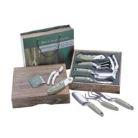 New Deluxe 5 Pieces Garden Hand Tool Set Kit Paulownia Wooden Gift Box