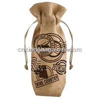 Eco Friendly Jute Single Wine Bottle Bag, Drawstring Bag for Single Wine Bottle Carrier Bag