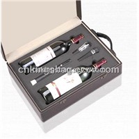 Leather Wine Box for Double Wine Bottles and 3pcs Wine Accessories