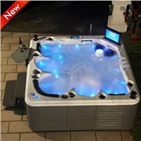 Luxury 5 person LCD TV spa with 7 color light whirlpool bathtub waterfall