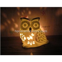 White Ceramic Glowing Owl Candle Holder, Tealight Holder