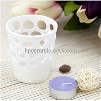 White Ceramic Tealight Holder with Carving