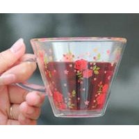 handmade double wall drinking glass cup with flower design