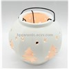 White Ceramic Candle Lamp with Tree Shpe Cutting