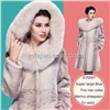 Women's blue fox hair statehood collar cap merino sheepskin wool fur overcoat long winter outerwear