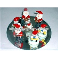 Glass Christmas Ornament, Santa Claus,  Christmas Tree,  Glass Mirror Bottom