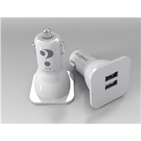 Mini Car Chargers/Adapters with Dual-output, FCC, CE and RoHS Marks