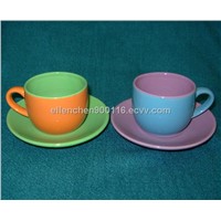 Stoneware Espresso Coffee Cup and Saucer Set, Customized Logos, Colors and Designs are Accepted