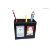 PU leather pen holder with clock