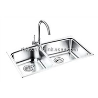 Double bowl stainless kitchen sink