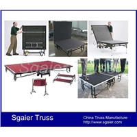 Folding portable movable mobile stage with wheels folding stage