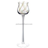 glass candle holder with color decoration