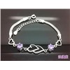 Heart-shaped rhodium plated 925 sterling silver bracelet with amethyst crystal cubic zircon stone