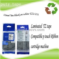 12mm Black on white tape tz231 compatible brother tape