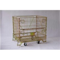 Foldable stacking steel warehouse storage wire cage with wheels