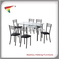 Hot selling and cheapest dining set, powder coated frame with tempered glass ,clear