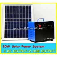 Portable 20W Solar Power System for Home Lighting with USB/LED lighting DC OUTPUT