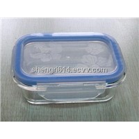 glass rectangular food storage container with pattern lid