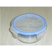 glass round food storage container with pattern lid