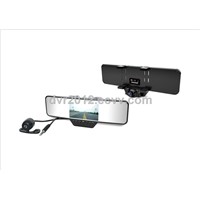 HD 720P dual lens bluetooth rearview mirror dvr camera car black box with AV-IN/GPS