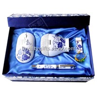 Blue and white porcelain USB flash disk and wireless mouse gifts kit