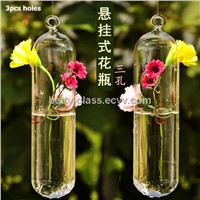 Fashion Cylinder Shaped Glass Terrarium with 3 small holes Hanging Glass Vase Party Supplies