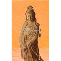 Wood handmade Buddha Statue decorative sculpture carved Figurine in Guanyin