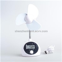 mini desk fan with time/date/temperature adjusted