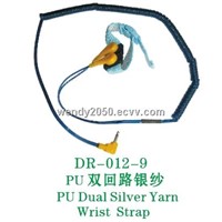 PU dual coiled cord wrist strap with 80 plies silver yarn