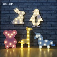 DELICORE 3D Animal Night Lights Unicorn Bear Marquee LED Battery Nightlight Desk Night Lamp For Baby Kids Bedroom Decoration M05
