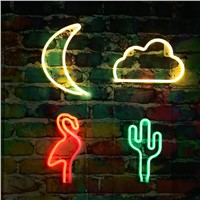 New USB Rechargeable Battery Neon Lamp Holiday Light Flamingo/Cactus/Moon/Cloud LED Night Light Home Festival Wedding Decor