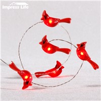 Christmas Led String Lights Cardinals Red Snow Birds Fairy Nights Lighting 10 ft Dimmable Remote Garlands New Year Decorations