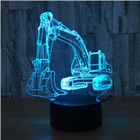 3D Excavator Night Light  Illusion LED Table LamP 7 Colors USB Novelty  Luces Car Shape Desk Bedside Nightlight Lamps