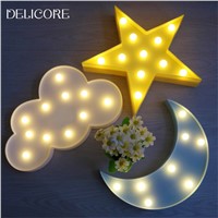 DELICORE Lovely Cloud Light 3D Star Moon Night Light LED Cute Marquee Sign For Baby Children Bedroom Decor Kids Gift Toy M02