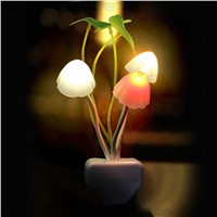 Novelty Mushroom Fungus Night Light EU &amp;amp;amp; US Plug Light Sensor 220V 3 LED Colorful Mushroom Lamp Led Night Lights T0612