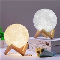 2 Colors Changing Touch Switch Night Light Recharge 3D Print Moon Lamp Bedroom Bookcase stepless adjustment Night Light