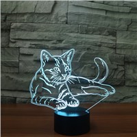 Lovely Cat 3D Night Light Animal Lamp Remote Touch Swithc LED 7 Colors LED USB 3D Illusion Lamp For Home Decor As Kids Toy Gift