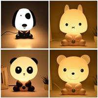 EU Plug Night Lovely Sleeping Lamp Baby Room Panda/Rabbit/Dog/Bear Cartoon Light Kids Bed Lamp for Gifts CLH