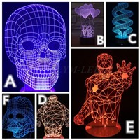 2017 Lamparas 3D LED Night Light Mood Lamp for Holiday Lamp 3D Bulbing Light USB Wood Skull BB8 Ironman Color Changing As Gift