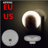 AIFENG Design LED Night Light with Light Sensor and Dual USB Wall Plate Charger Perfect for Bathrooms Bedrooms EU/US Plug