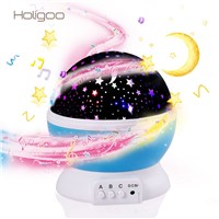 Holigoo Romantic Led Night Lamp With Music Rotating Starry Star Moon Sky Rotation Lighting Projection Rotatable Night Light